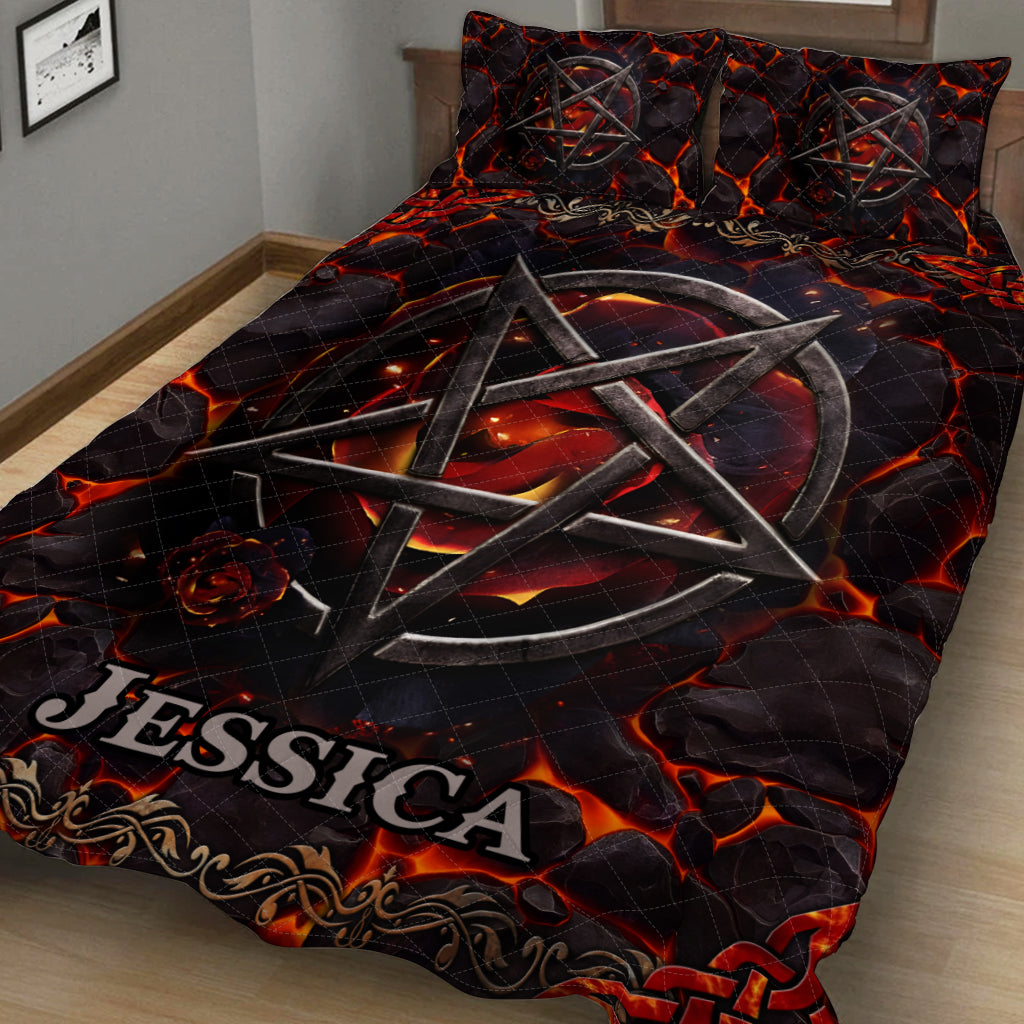 Vulkanisches Pentagramm – Personalisiertes Hexen-Quilt-Set