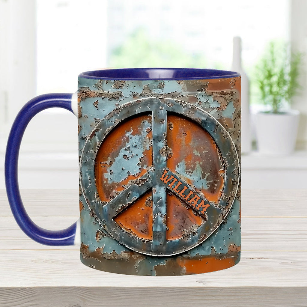 Liebe und Frieden – Personalisierte Tasse mit Hippie-Akzent