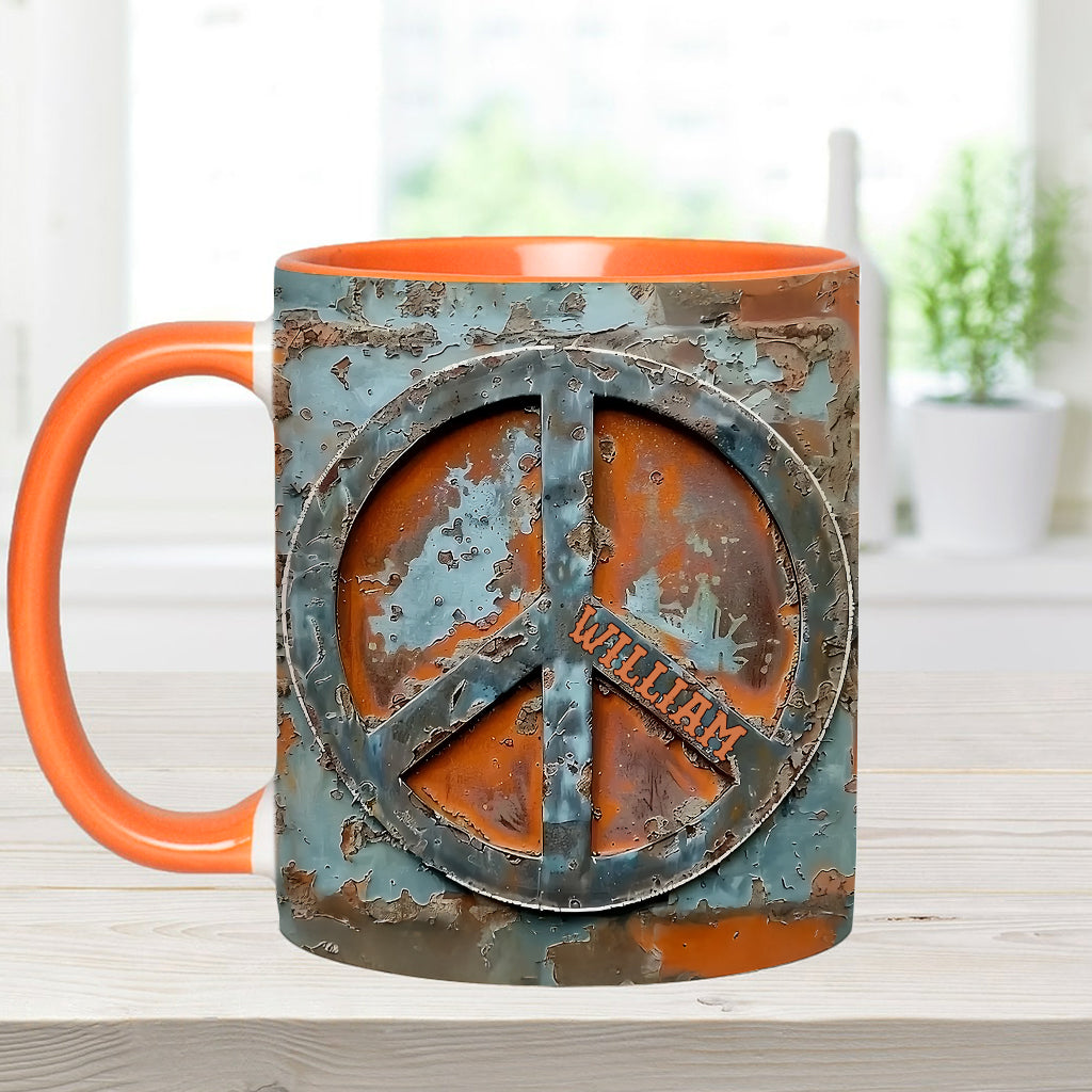 Liebe und Frieden – Personalisierte Tasse mit Hippie-Akzent