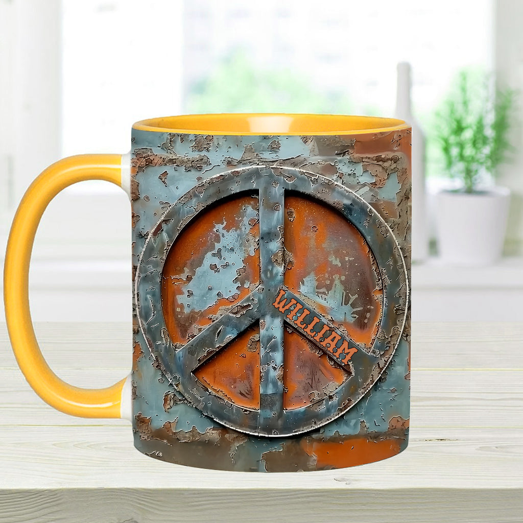 Liebe und Frieden – Personalisierte Tasse mit Hippie-Akzent