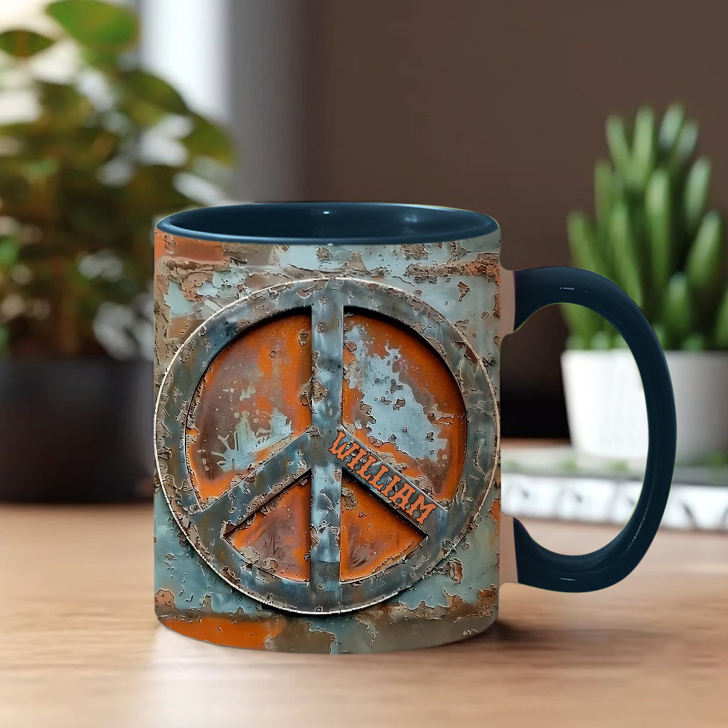 Liebe und Frieden – Personalisierte Tasse mit Hippie-Akzent