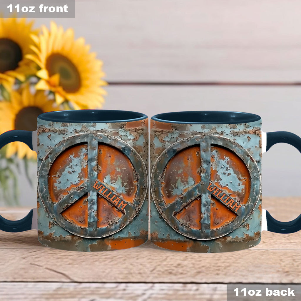 Liebe und Frieden – Personalisierte Tasse mit Hippie-Akzent