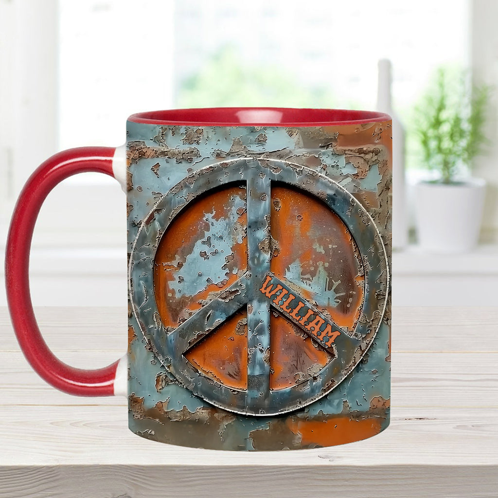 Liebe und Frieden – Personalisierte Tasse mit Hippie-Akzent