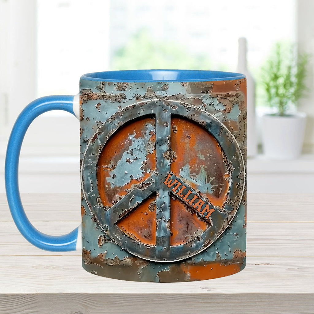Liebe und Frieden – Personalisierte Tasse mit Hippie-Akzent