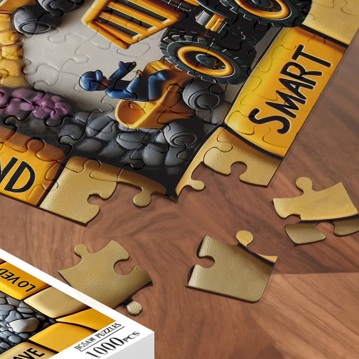 Briefgeschenk mit Baustellenfahrzeugmotiven für Enkelkinder – personalisiertes Kinderpuzzle