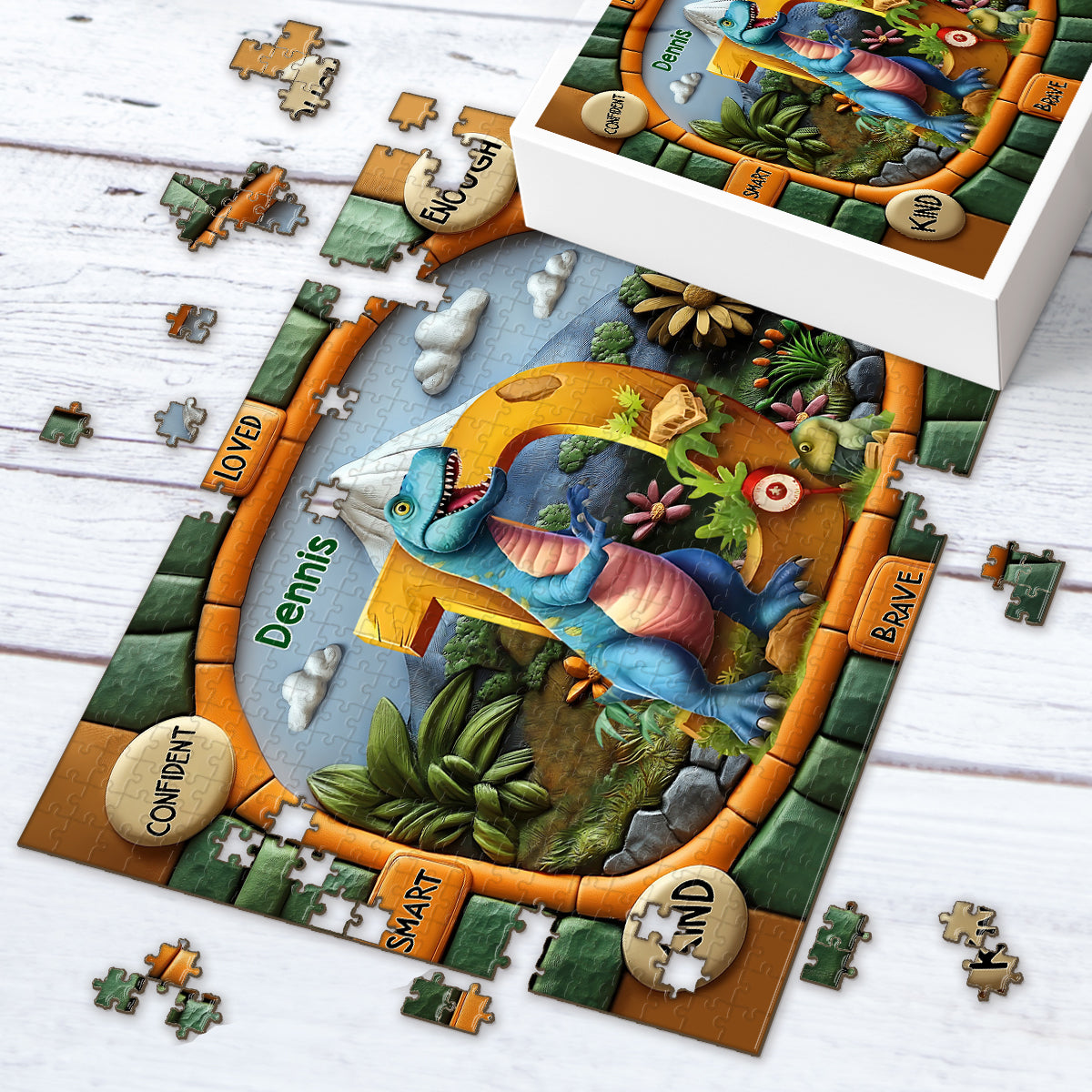Dinosaur Letter Gift For Grandkids - Personalized Kid Jigsaw Puzzle