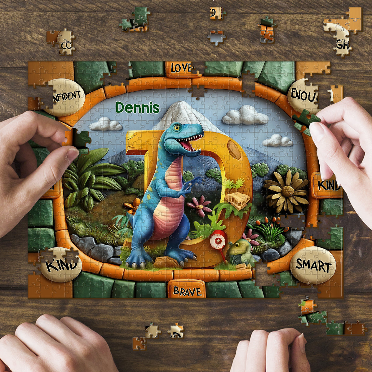 Dinosaur Letter Gift For Grandkids - Personalized Kid Jigsaw Puzzle