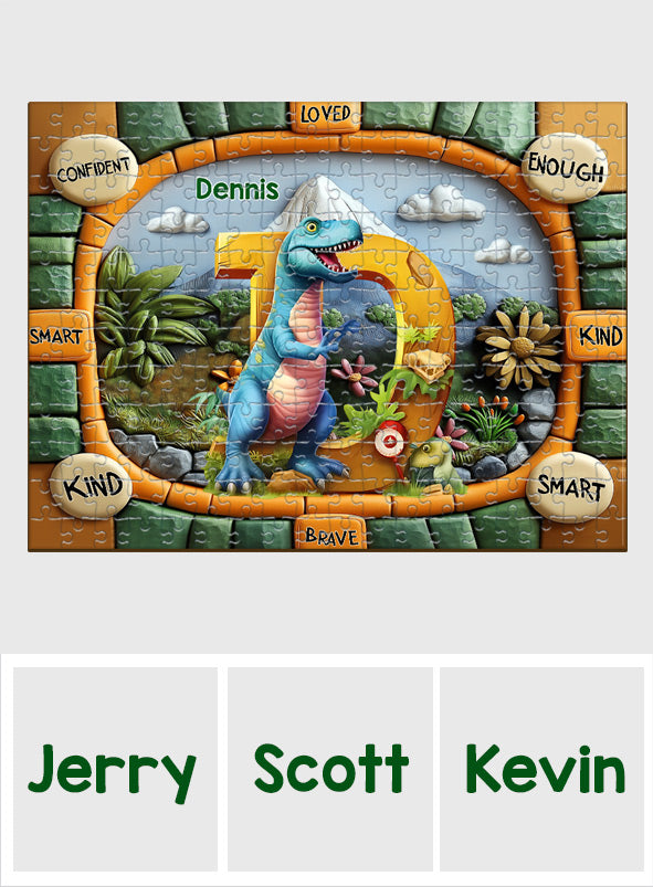 Dinosaur Letter Gift For Grandkids - Personalized Kid Jigsaw Puzzle