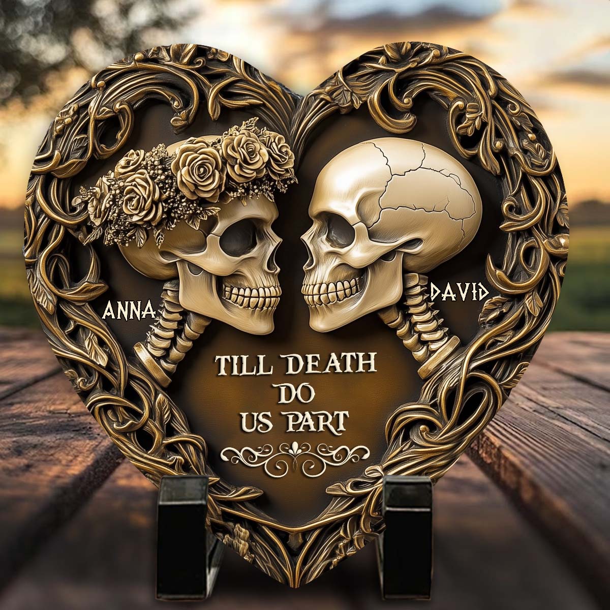 Bis dass der Tod uns scheidet – Personalisierter herzförmiger Stein für Paare