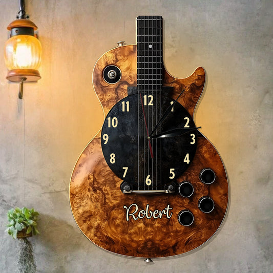 Zeit für Musik – Personalisierte LED-Wanduhr in Gitarrenform