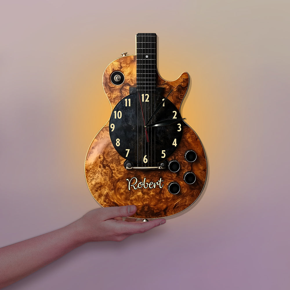 Zeit für Musik – Personalisierte LED-Wanduhr in Gitarrenform