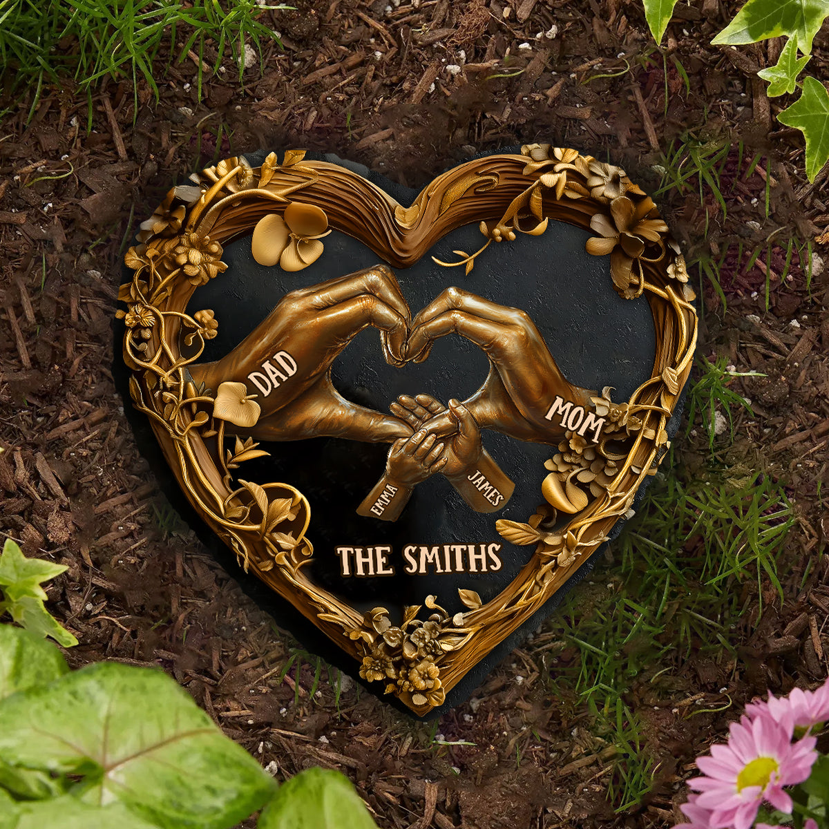 Unsere Familie – Personalisierter herzförmiger Familienstein