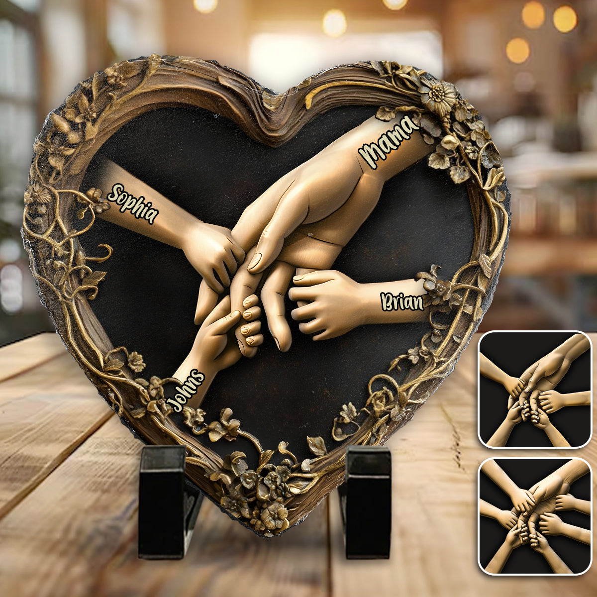 Hold Our Hands - Personalized Mother Heart Shaped Stone