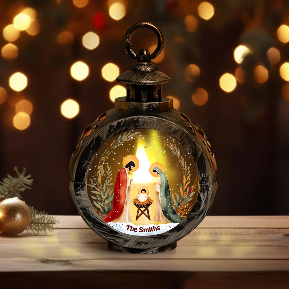 Holy Night - Personalized Christian Round Lantern With Light
