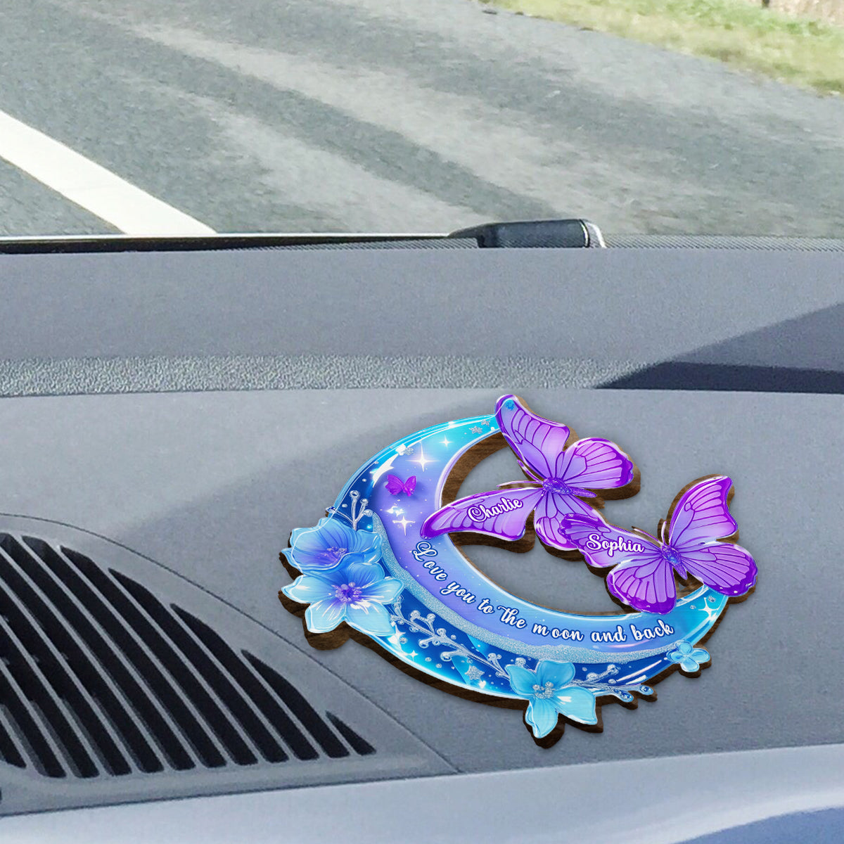 Love you to the moon and back - Personalized Couple Shaped Car Visor Clip