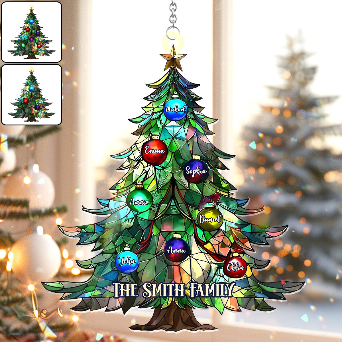 Familienweihnachten – Personalisierter Familien-Fensterhänger-Sonnenfänger als Ornament 