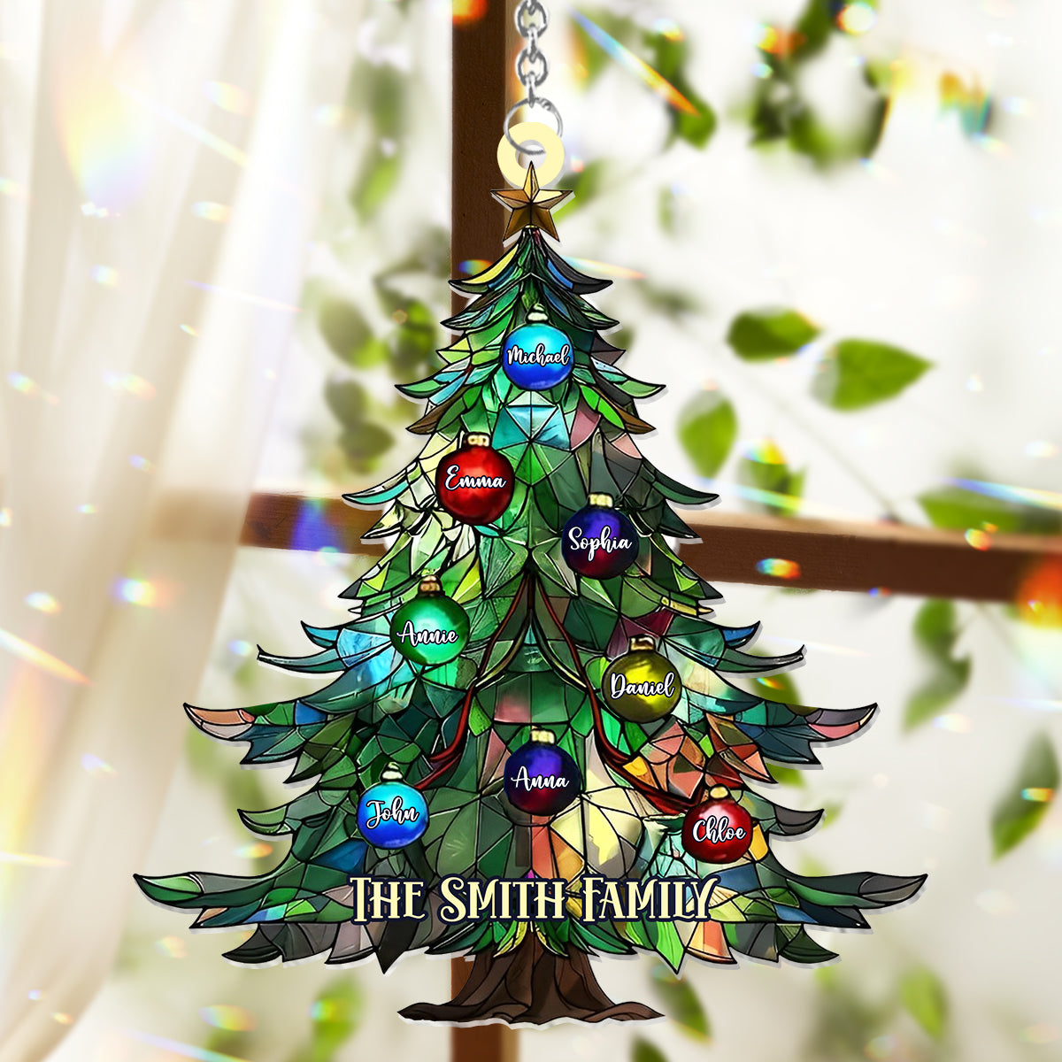 Familienweihnachten – Personalisierter Familien-Fensterhänger-Sonnenfänger als Ornament 