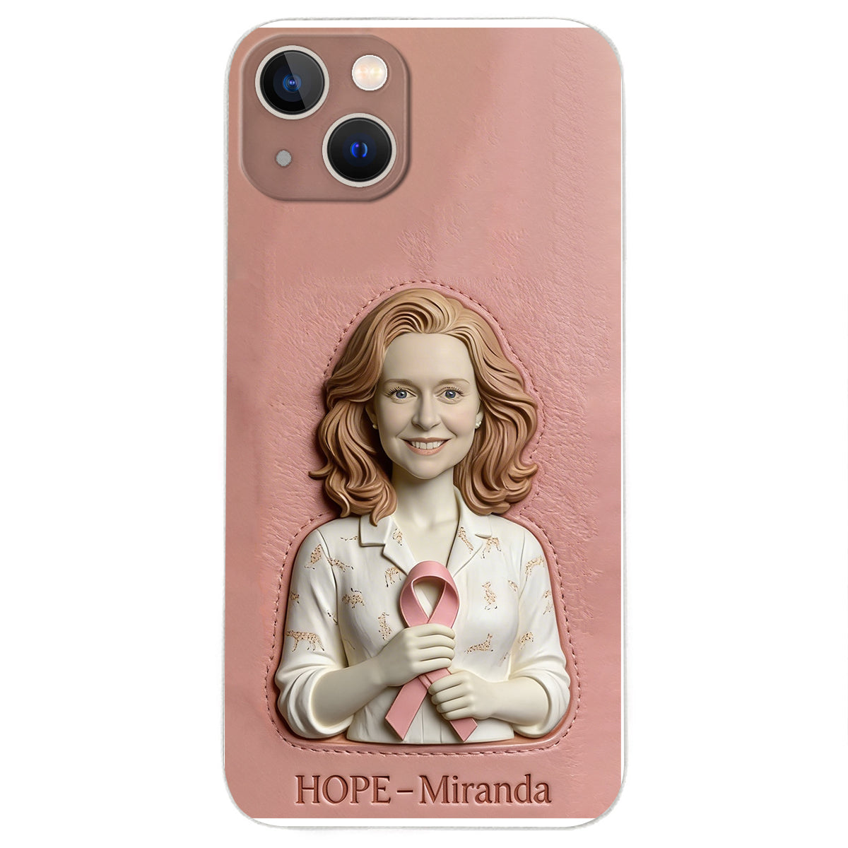 Hope - Personalized Breast Cancer Awareness 3D Embossed Leather Phone Case