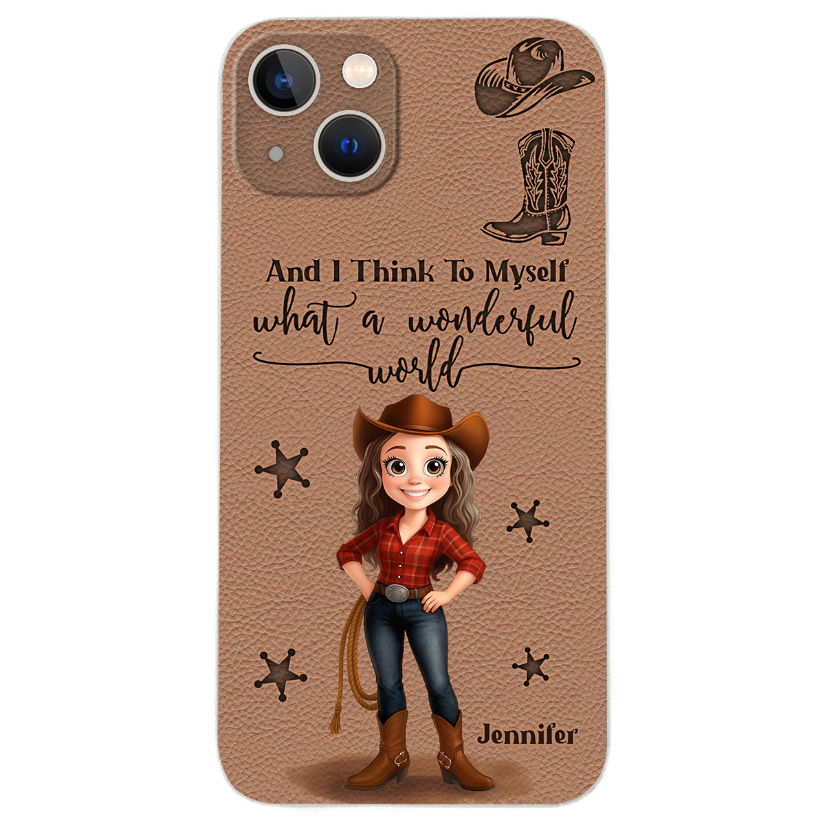 Cowgirl What A Wonderful World - Personalisierte Cowgirl-Handyhülle aus Leder