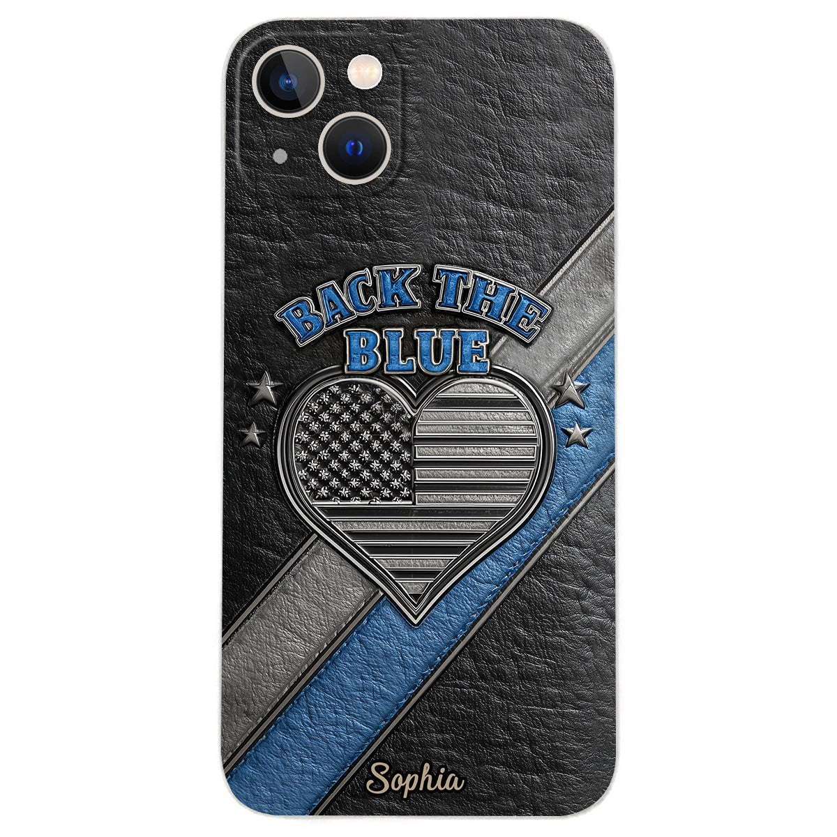 „Back the Blue“ – Personalisierte Handyhülle aus Leder für Polizeibeamte