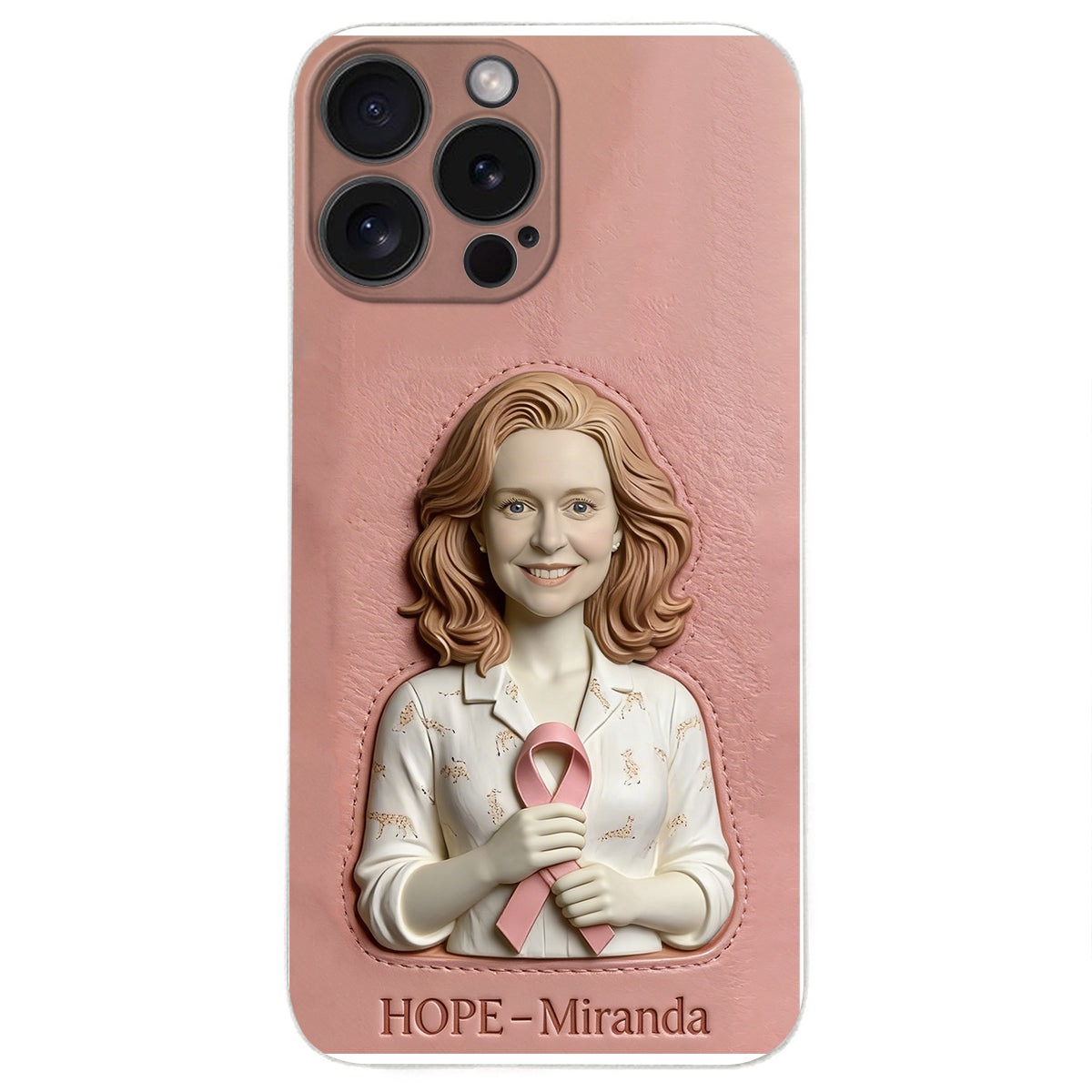 Hope - Personalized Breast Cancer Awareness 3D Embossed Leather Phone Case