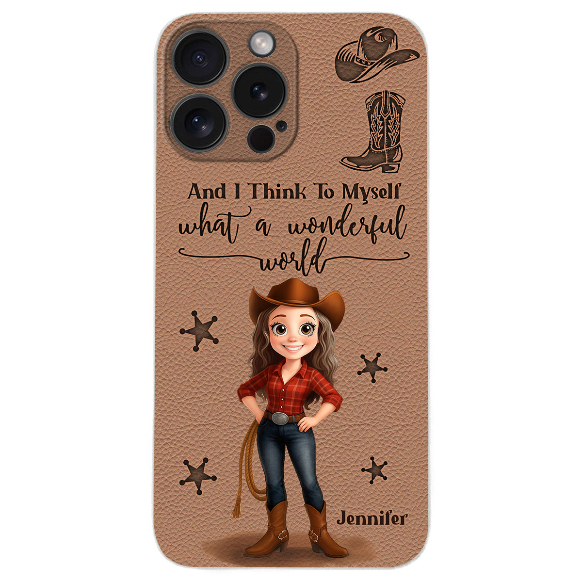 Cowgirl What A Wonderful World - Personalisierte Cowgirl-Handyhülle aus Leder