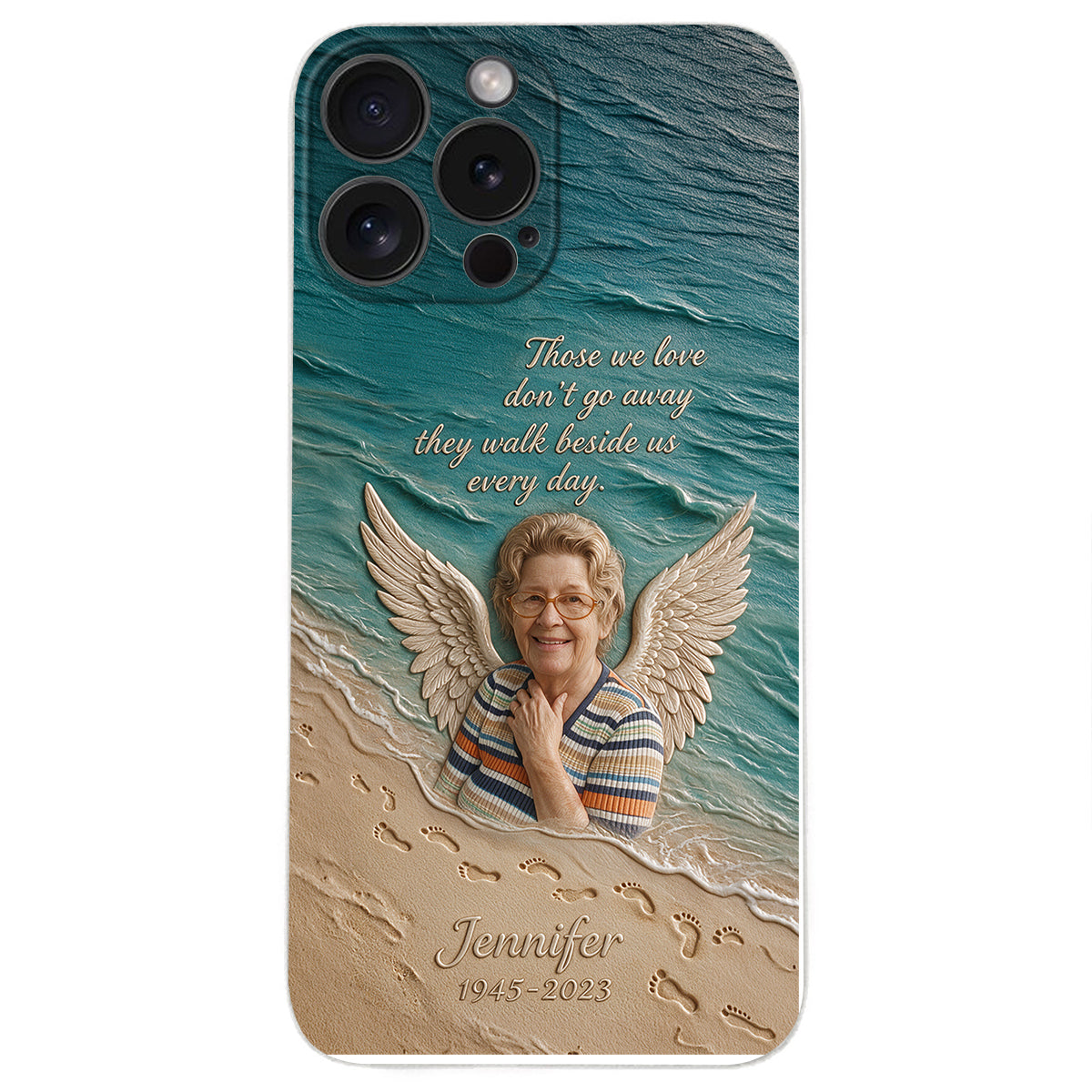 They Walk Beside Us - Personalized Memorial 3D Embossed Leather Phone Case