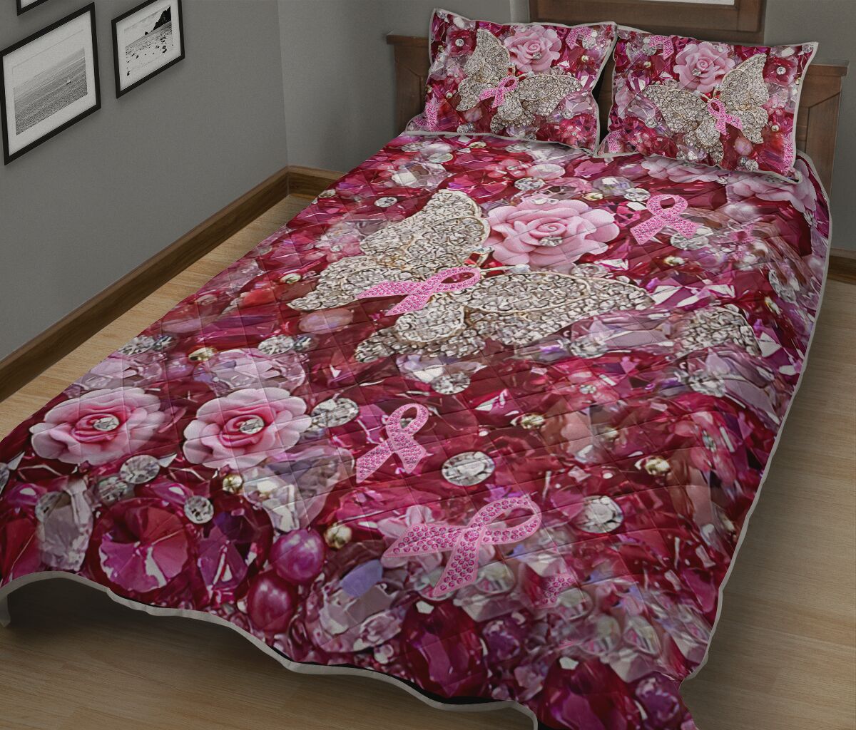 Quilt-Set „Pink Warrior“ mit Musterdruck zur Sensibilisierung für Brustkrebs 0622