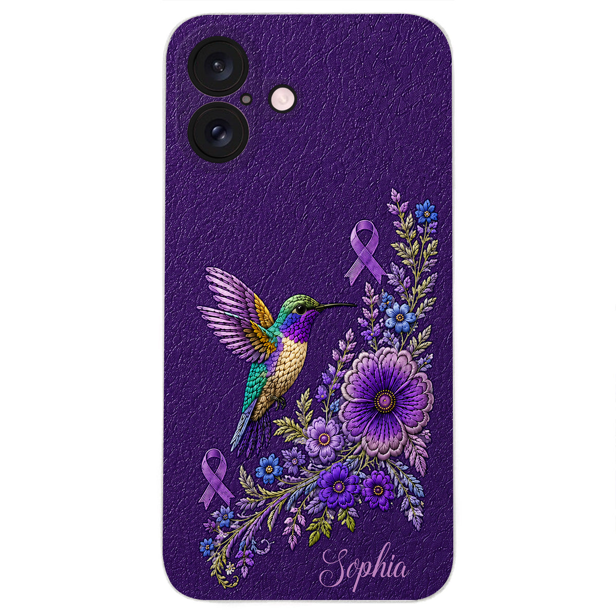 Purple Awareness – Personalized Alzheimer Awareness 3D Embossed Leather Phone Case