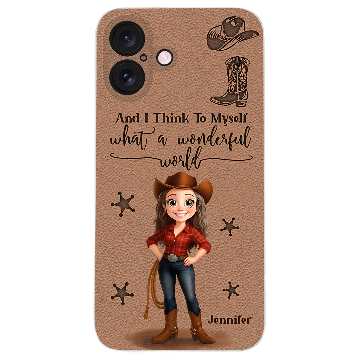 Cowgirl What A Wonderful World - Personalisierte Cowgirl-Handyhülle aus Leder