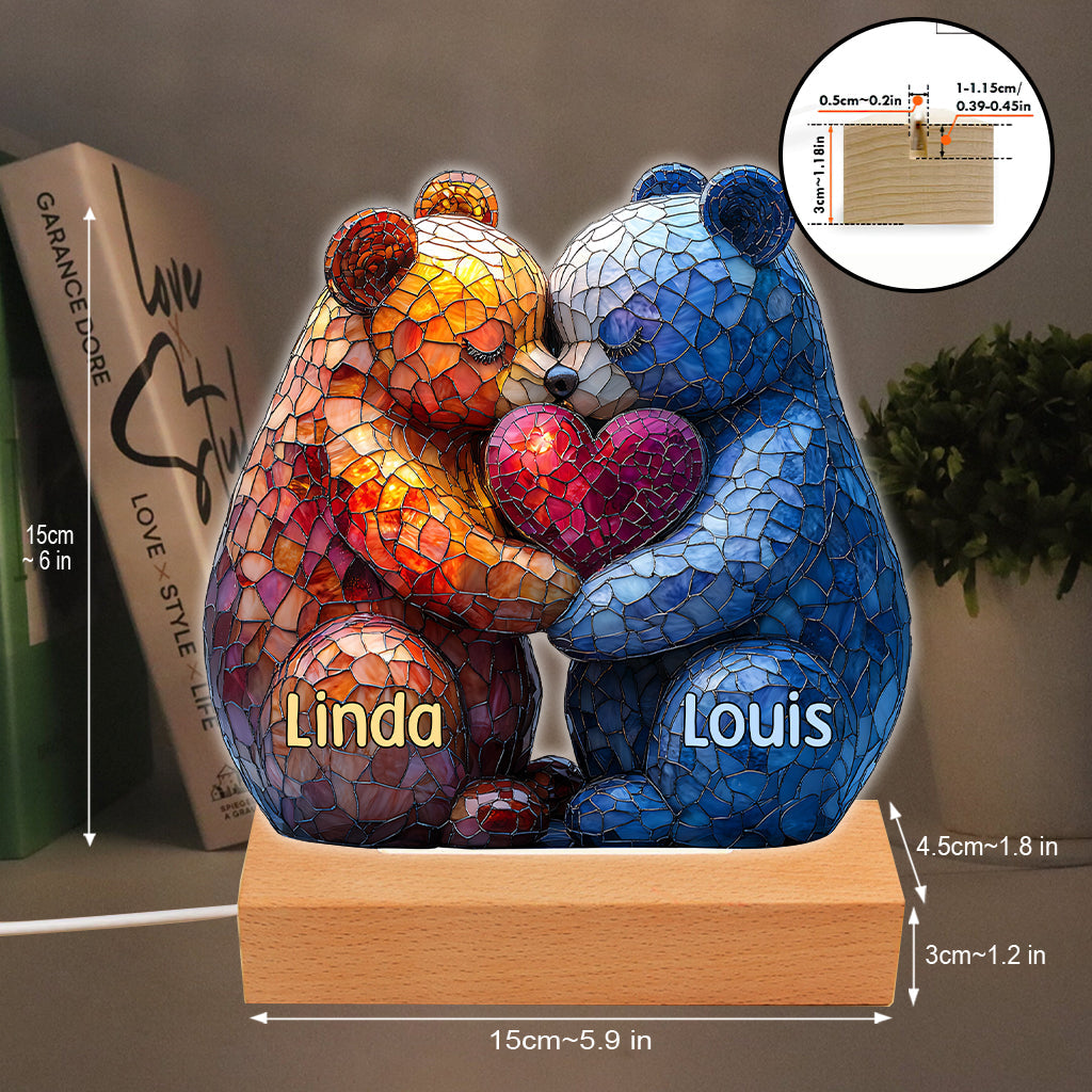 Loving Bears - Personalized Couple Shaped Plaque Light Base
