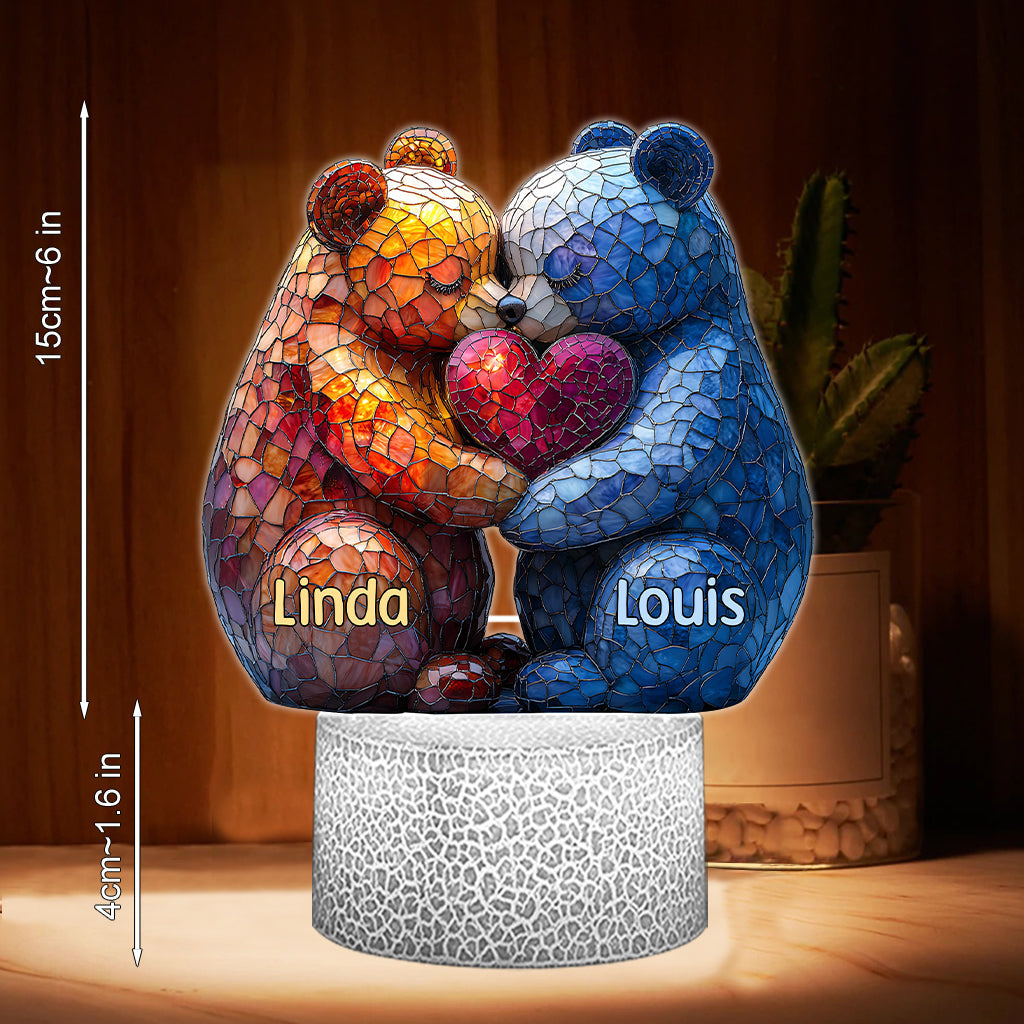 Loving Bears - Personalized Couple Shaped Plaque Light Base