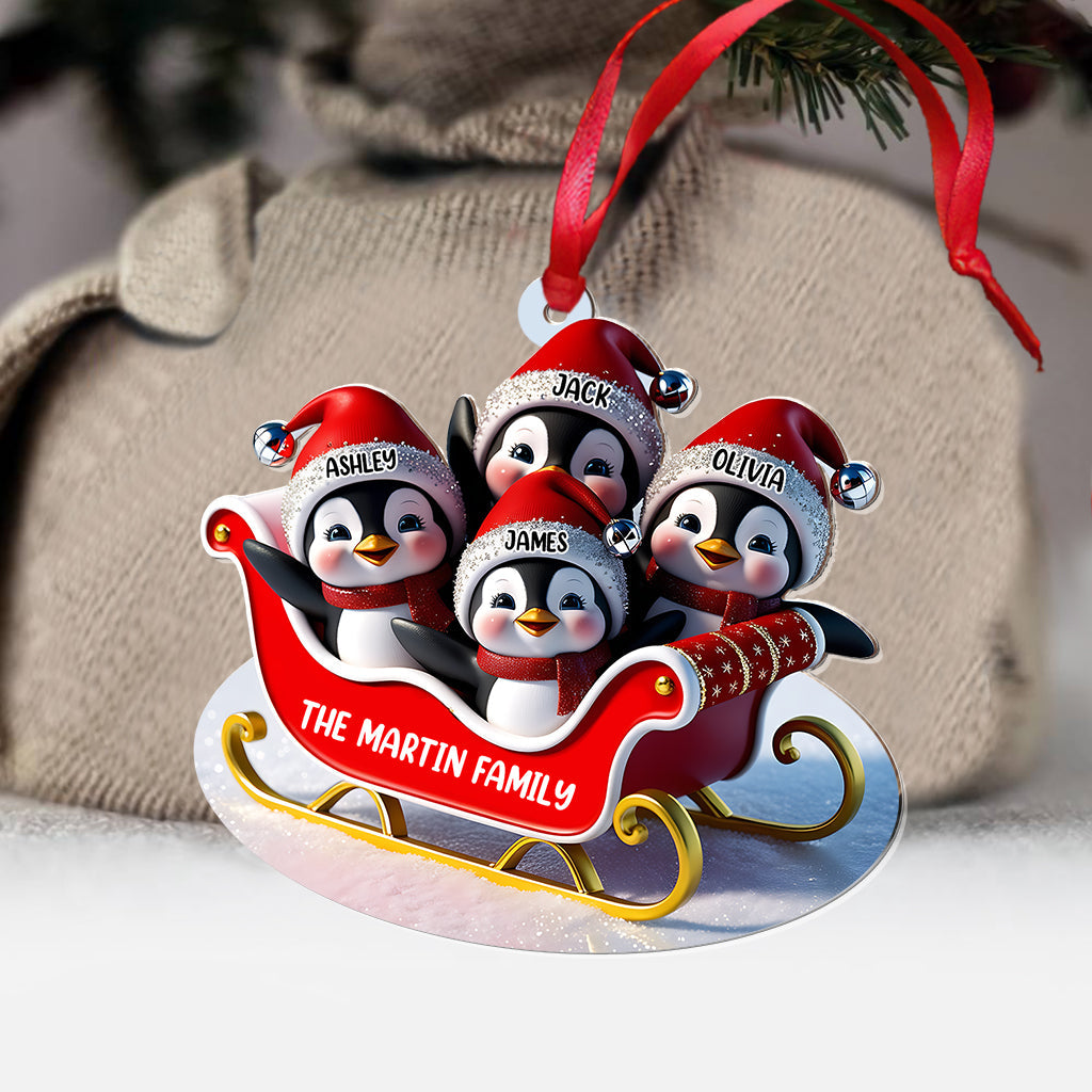 Pinguin-Familien-Schlitten – Personalisierter transparenter Familienschmuck