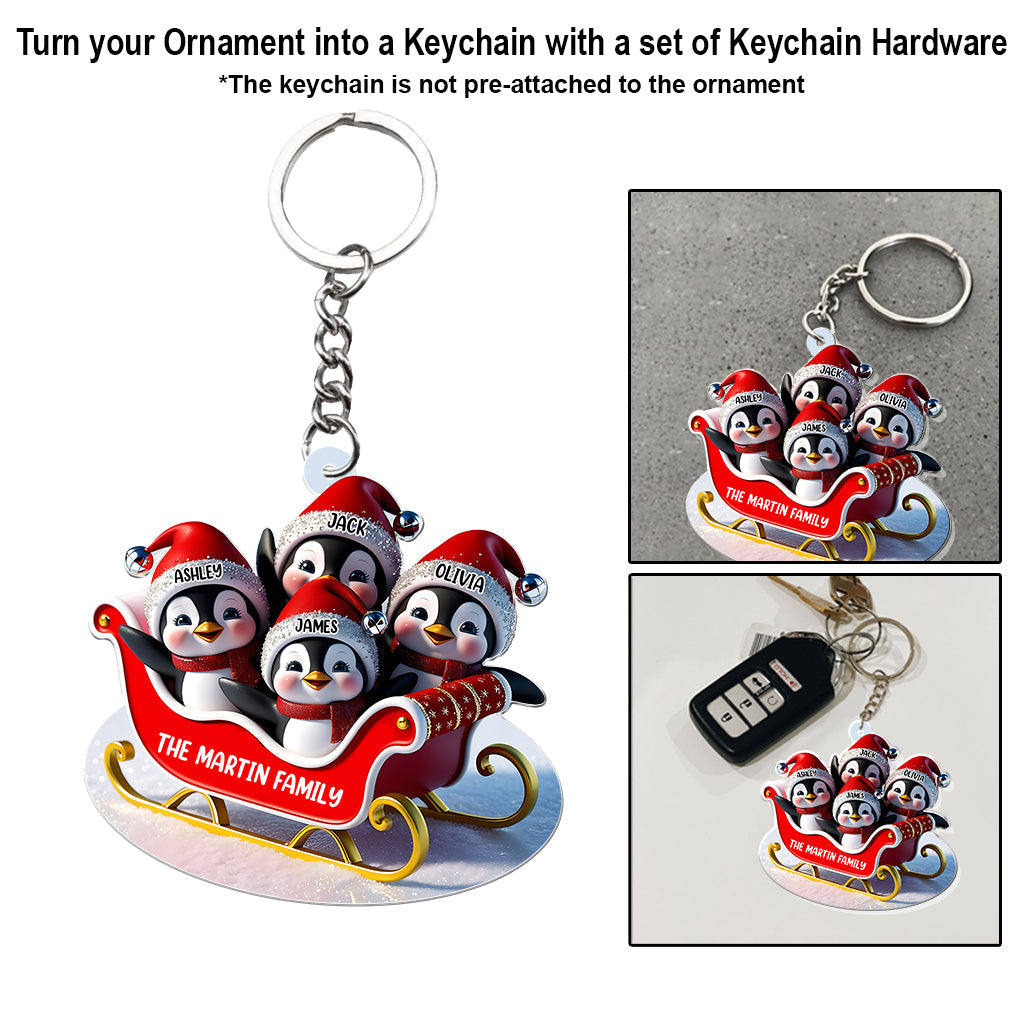 Pinguin-Familien-Schlitten – Personalisierter transparenter Familienschmuck