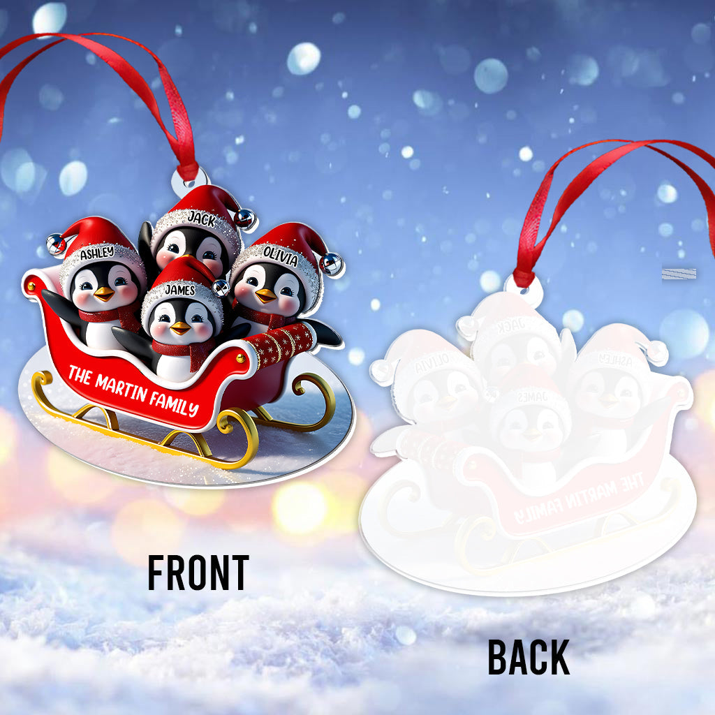 Pinguin-Familien-Schlitten – Personalisierter transparenter Familienschmuck