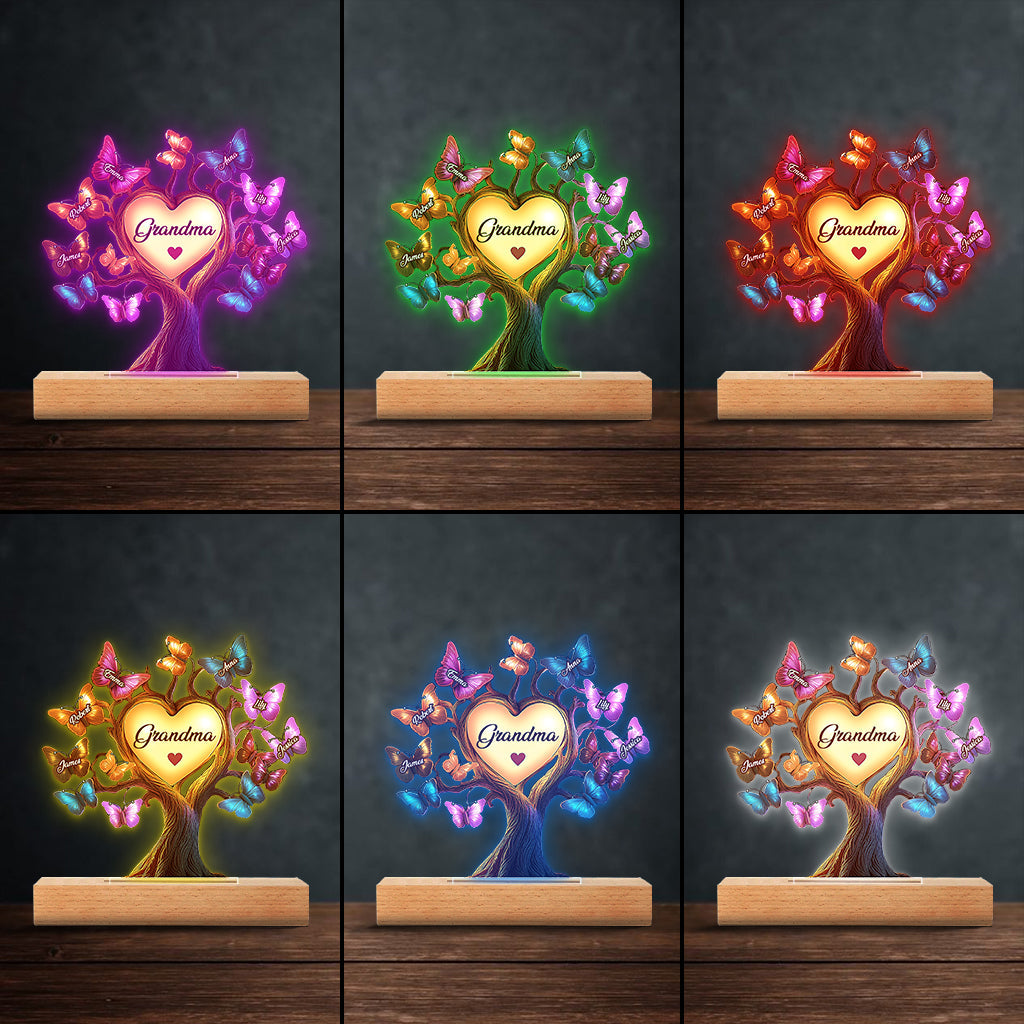 Wunderschöner Schmetterlingsbaum für Omas – Personalisierte, Oma-förmige Leuchtplatte