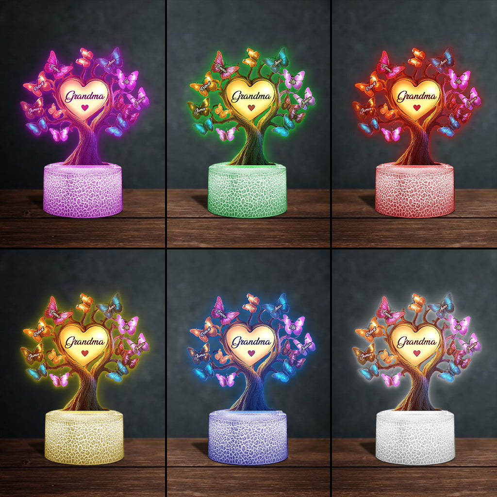 Wunderschöner Schmetterlingsbaum für Omas – Personalisierte, Oma-förmige Leuchtplatte