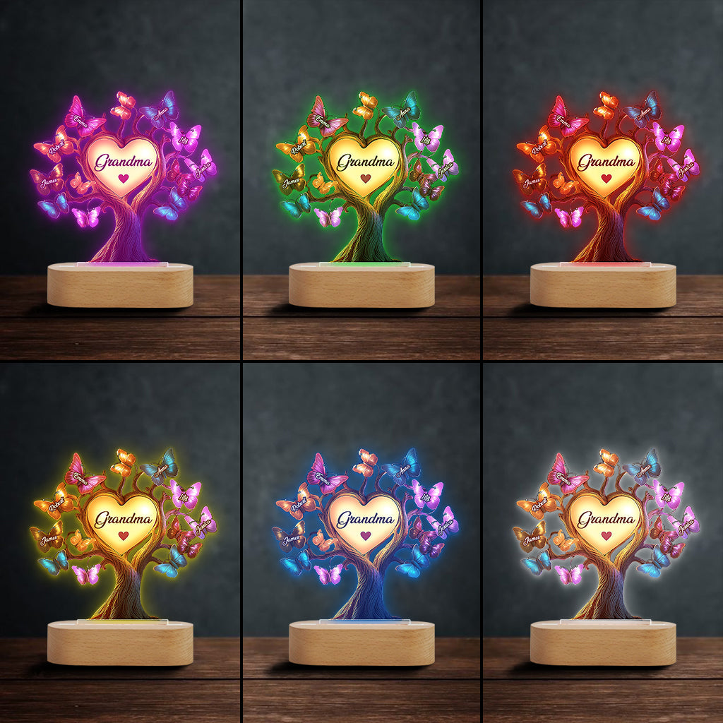 Wunderschöner Schmetterlingsbaum für Omas – Personalisierte, Oma-förmige Leuchtplatte