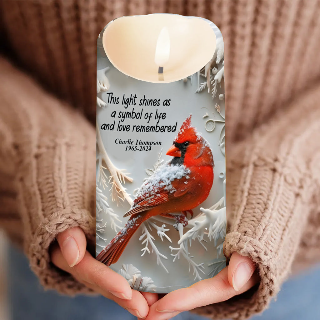 In Loving Memory Red Cardinal - Personalized Memorial Flameless Candle
