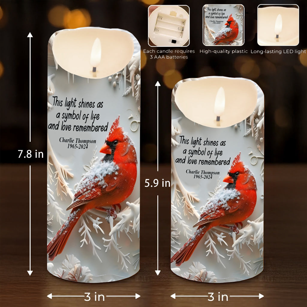 In Loving Memory Red Cardinal - Personalized Memorial Flameless Candle