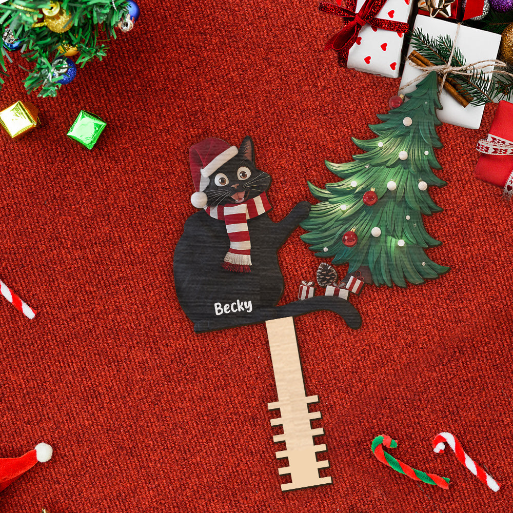 Freche schwarze Katze – Personalisierte Baumspitze mit schwarzer Katze