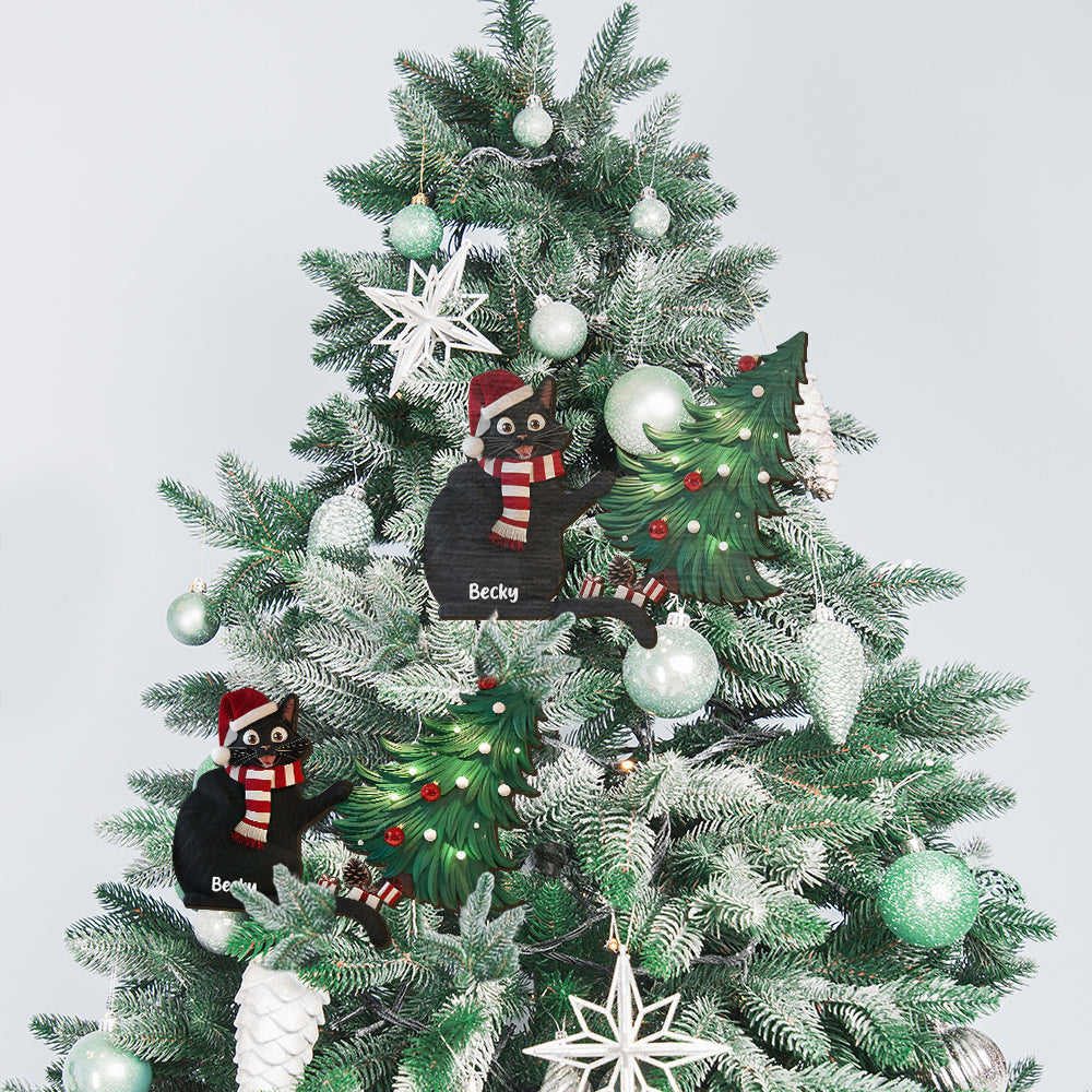Freche schwarze Katze – Personalisierte Baumspitze mit schwarzer Katze