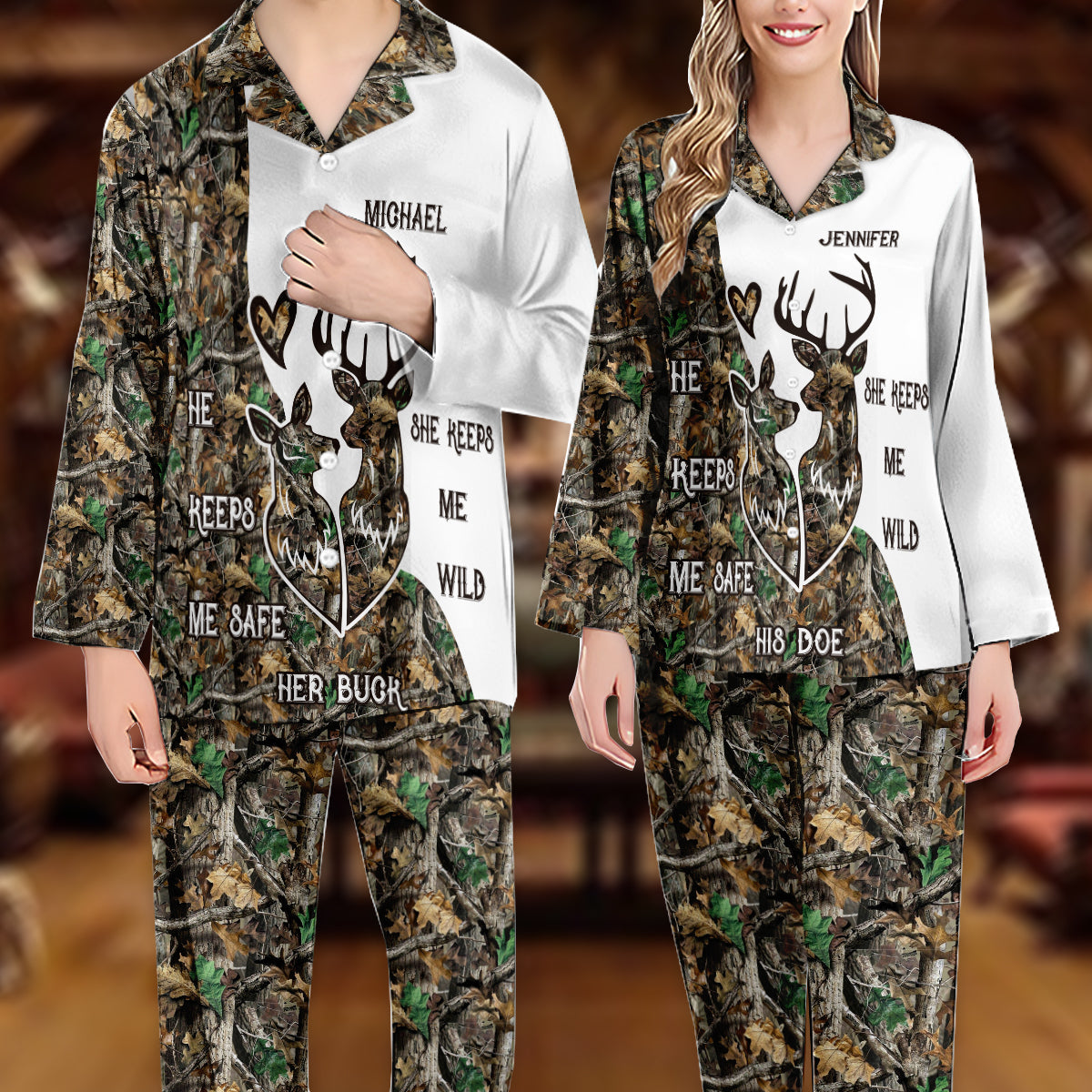 Wildest Love – Personalisierter Jagd-Pyjama mit Knopfleiste