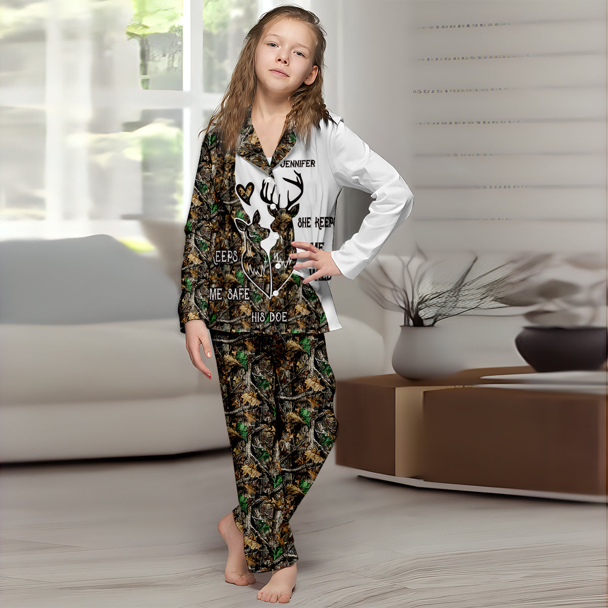 Wildest Love – Personalisierter Jagd-Pyjama mit Knopfleiste