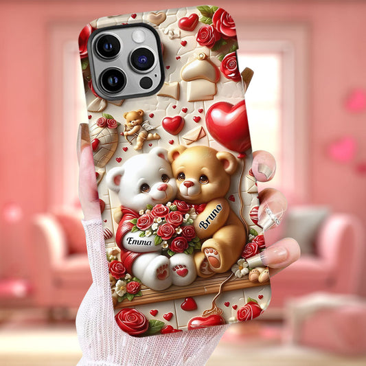 Cute Bear Couple - Personalized Couple Full Print Phone Case
