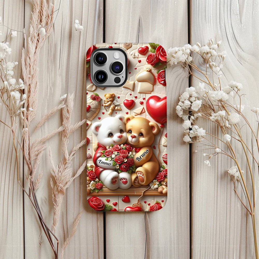 Cute Bear Couple - Personalized Couple Full Print Phone Case