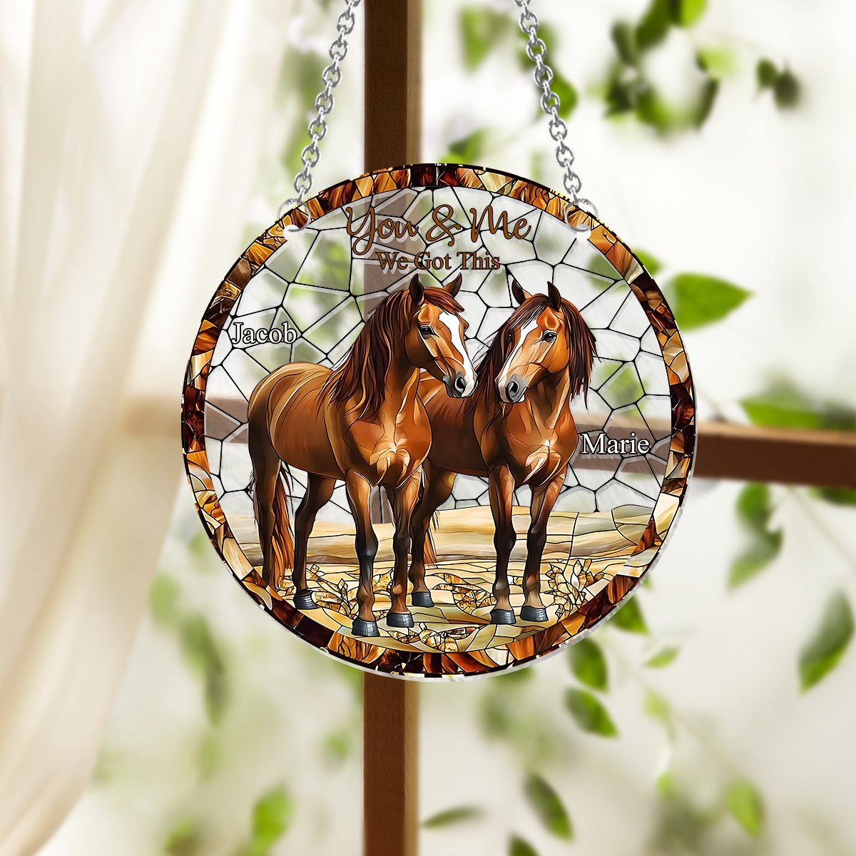 Pferdepaar – Personalisierter Fensterhänger mit Pferdemotiv