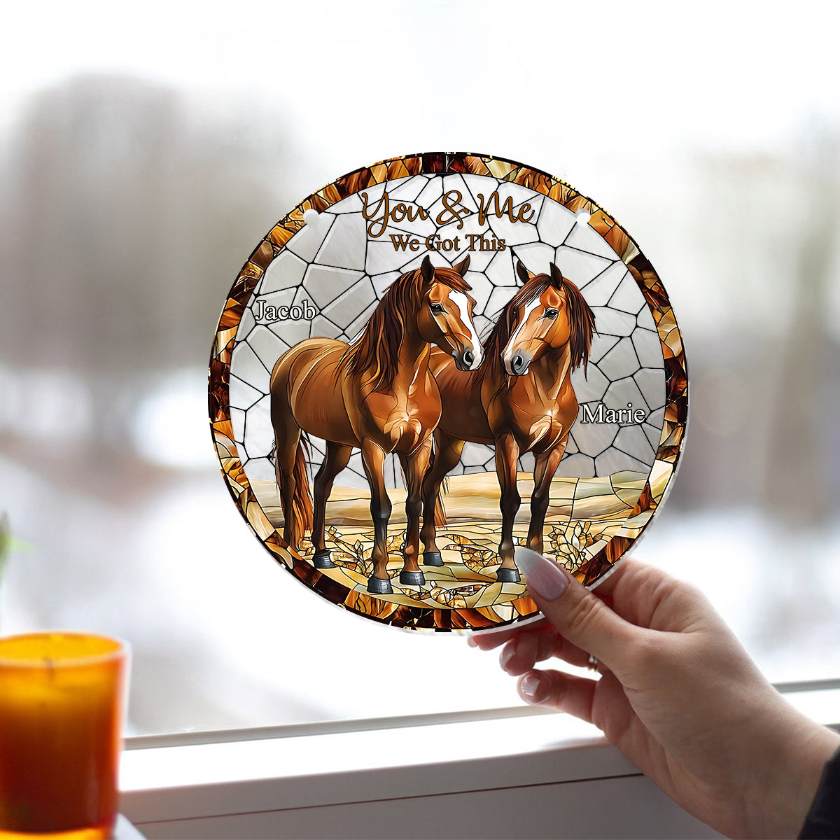 Pferdepaar – Personalisierter Fensterhänger mit Pferdemotiv