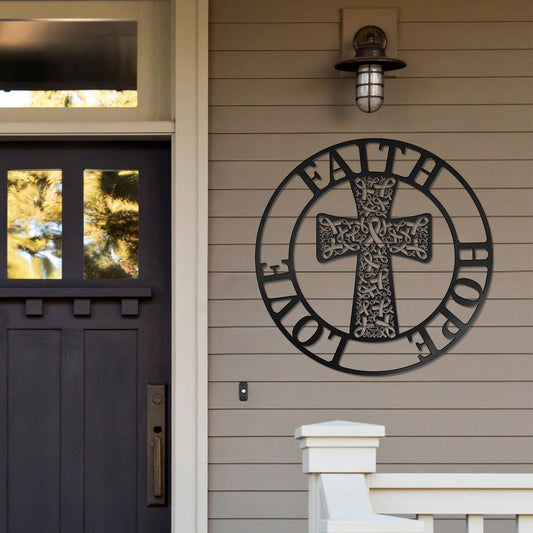 Glaube, Hoffnung, Liebe – Metallschild zur Sensibilisierung für Brustkrebs 0822