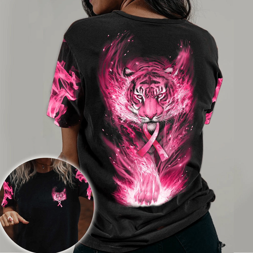 Tiger zur Sensibilisierung für Brustkrebs – T-Shirt und Hoodie mit Allover-Motiv zur Sensibilisierung für Brustkrebs 0822